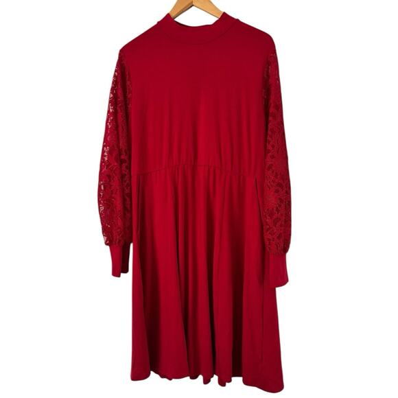 NWT Torrid Red At The Knee Jersey Lace Sleeve Mock Neck Skater Dress Size 1X - Picture 4 of 9